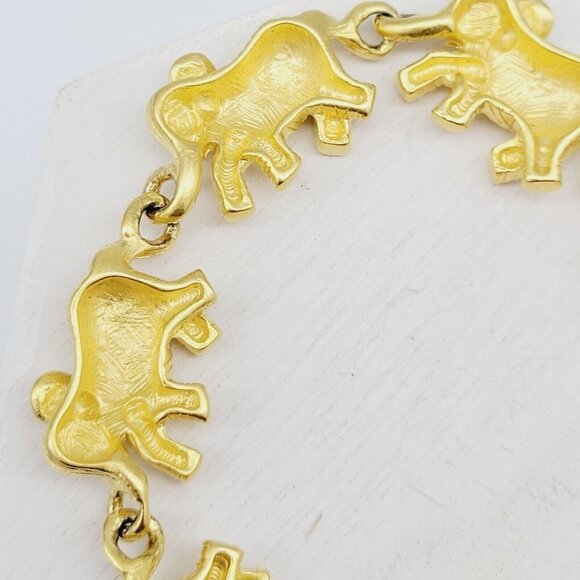 Bob Mackie Elephants On Parade Bracelet Rich Satin Gold 6.5"-8" Rhinestone Eyes - Picture 9 of 10